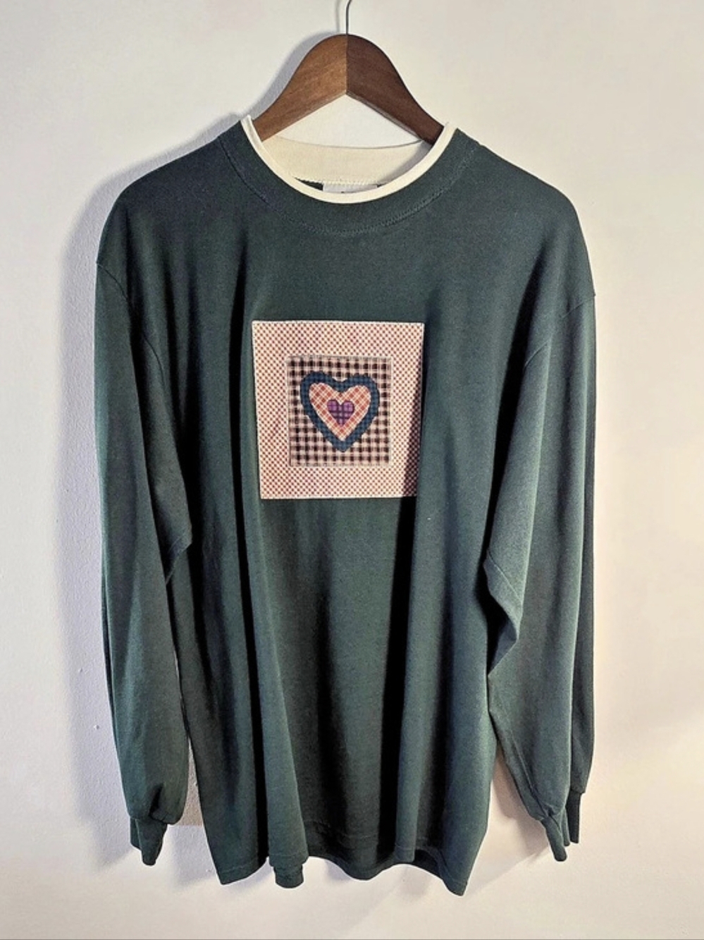 Vintage 90s Gopher Sport Patchwork Heart Crewneck Sweatshirt Green XL